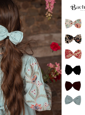 25AW新款现货法国Bachaa女童蝴蝶结发夹天鹅绒甜美碎花配饰鸭嘴夹