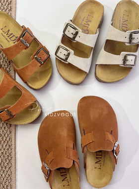5Z  25SS现货西班牙LMDI儿童勃肯凉鞋凉拖复古软木底麂皮休闲亲子