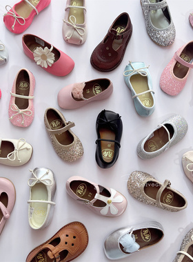 55Z 25SS意大利Pepe儿童手工皮鞋芭蕾T字饼干缎面公主真皮甜美