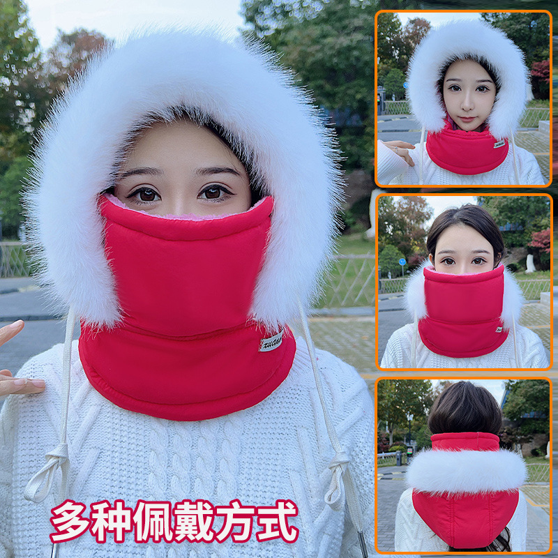 冬季骑车保暖帽加绒护耳滑雪帽户外防风遮脸面罩围脖一体套头帽子