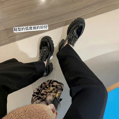 粗跟乐福鞋韩版增高小皮鞋