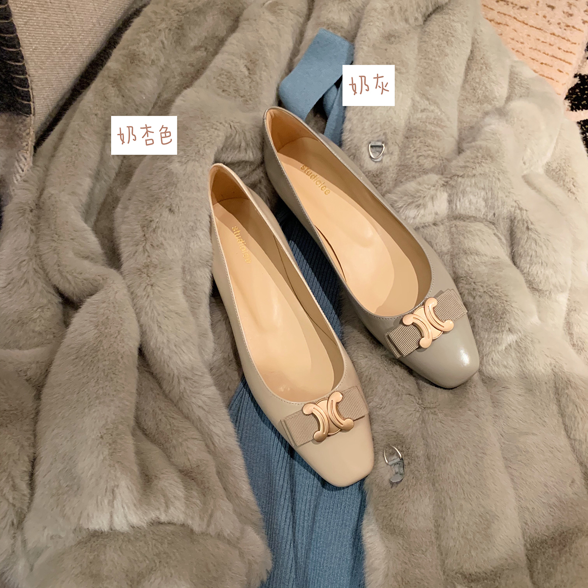 大叔家店主春季方头蝴蝶结女单鞋