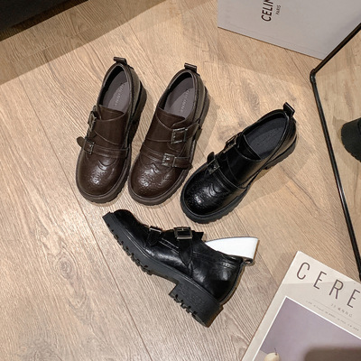 英伦复古皮带扣增高厚底乐福鞋