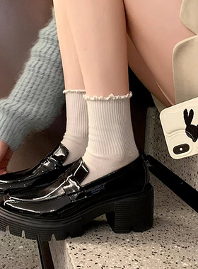 高跟乐福鞋女春秋2026新款圆头增高单鞋厚底英伦风黑色百搭小皮鞋