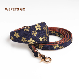 宠物项圈 柴犬樱花烫金PU皮和风牵引绳领结三角巾口水巾 遛狗绳