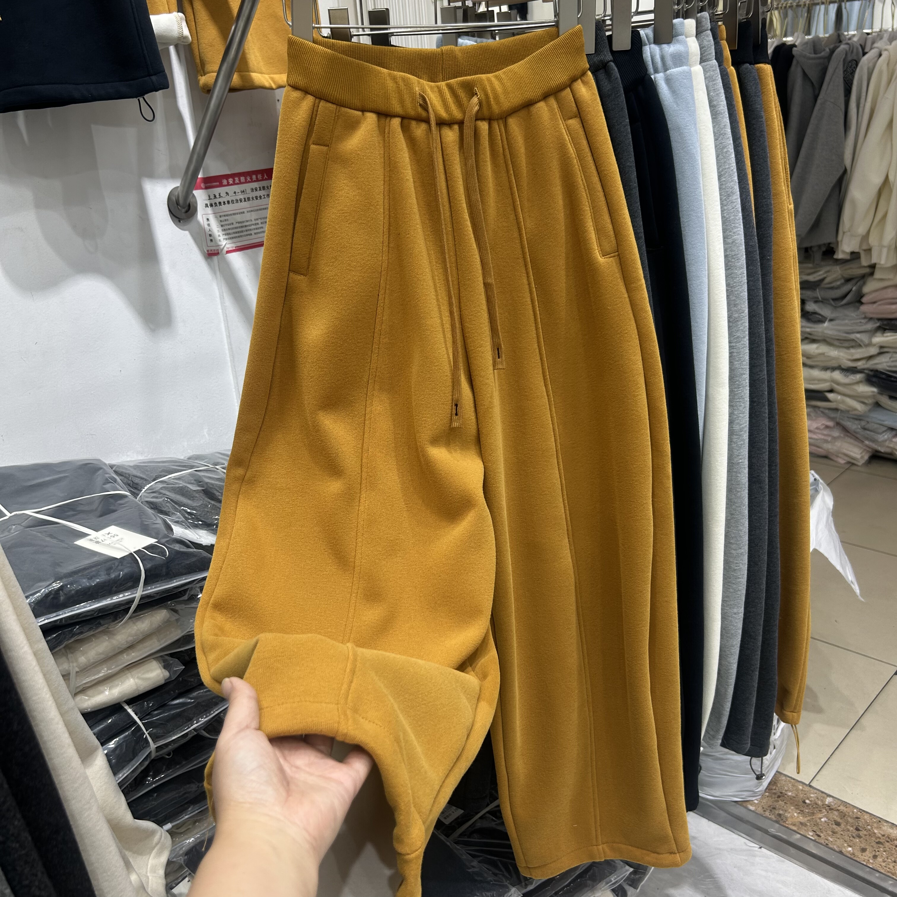 2025冬季新款韩版宽松显瘦松紧腰抽绳休闲裤女加绒束脚阔腿长裤子