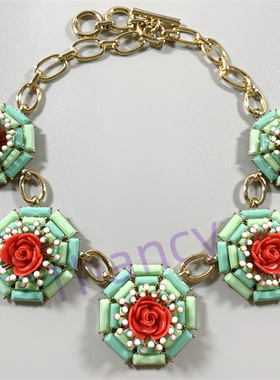 红色玫瑰花清新复古夸张项链