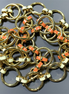 Vintage中古美国老牌BR打标双面蝴蝶结珐琅圆环拼接短款气质项链