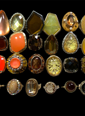 Vintage中古 复古的美拉德色系水晶宝石焦糖黄色复古夸张孤品戒指