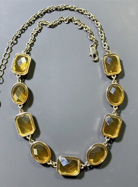 Vintage中古Sooyeon打标双面绿咖色树脂宝石短款百搭复古项链