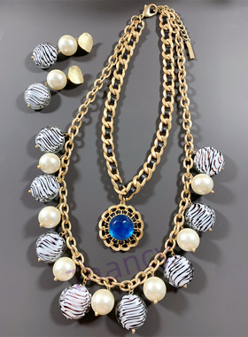 Uterque打标琉璃耳夹项链套装