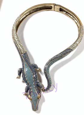 复古珐琅釉鳄鱼造型开口项圈女