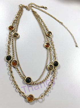 彩色水晶复古多层毛衣链