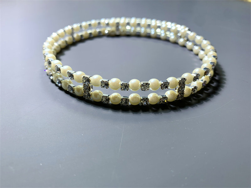 Vintage中古气质百搭琉璃珍珠莱茵石镶嵌短款双层项圈项链chorker