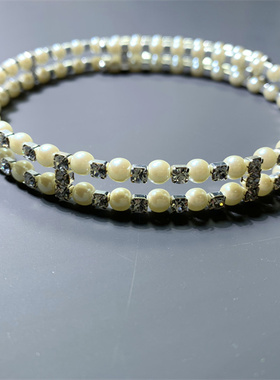 Vintage中古气质百搭琉璃珍珠莱茵石镶嵌短款双层项圈项链chorker