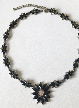 Vintage中古VCLM欧洲回流黑色花藤造型短款气质复古百搭项链女