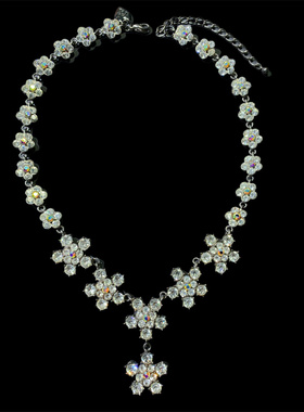 Vintage中古BJ打标厚重感AB透明钻雪花造型短款女士项链