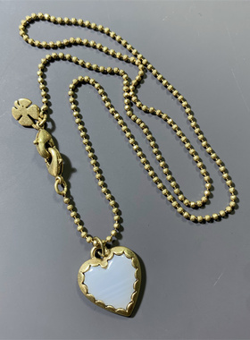 Vintage中古美国LK打标淡蓝色树脂爱心复古金铜豆豆短款锁骨项链