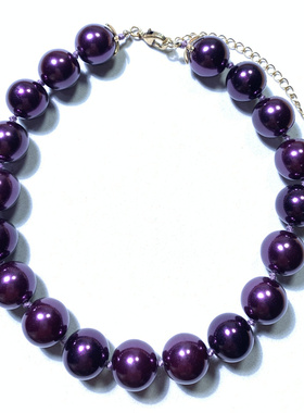 Vintage中古丹麦PG打标质感光泽紫色大颗树脂珍珠时髦百搭短项链