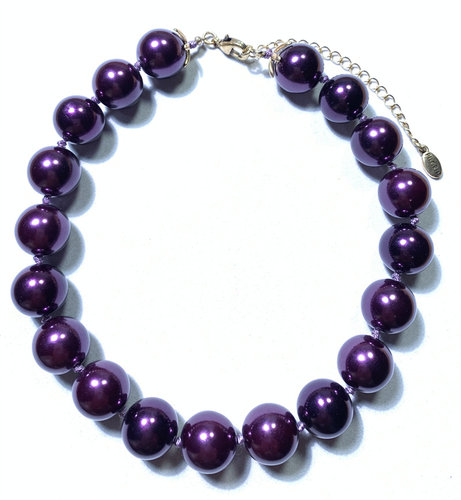 Vintage中古丹麦PG打标质感光泽紫色大颗树脂珍珠时髦百搭短项链