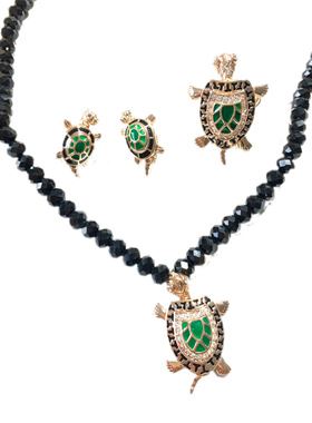 Vintage FJ打标精致立体手脚头尾可活动小海龟造型耳钉戒指项链套