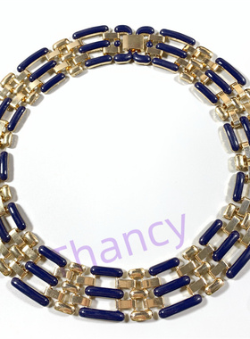 Vintage中古表带扣宽版夸张短款珐琅项圈项链女欧美范