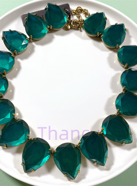 JCR复古金孔蓝绿色大水滴项链