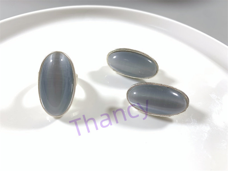 vintage中古法国dv打标dolce vita灰色猫眼石椭圆戒指耳夹套装