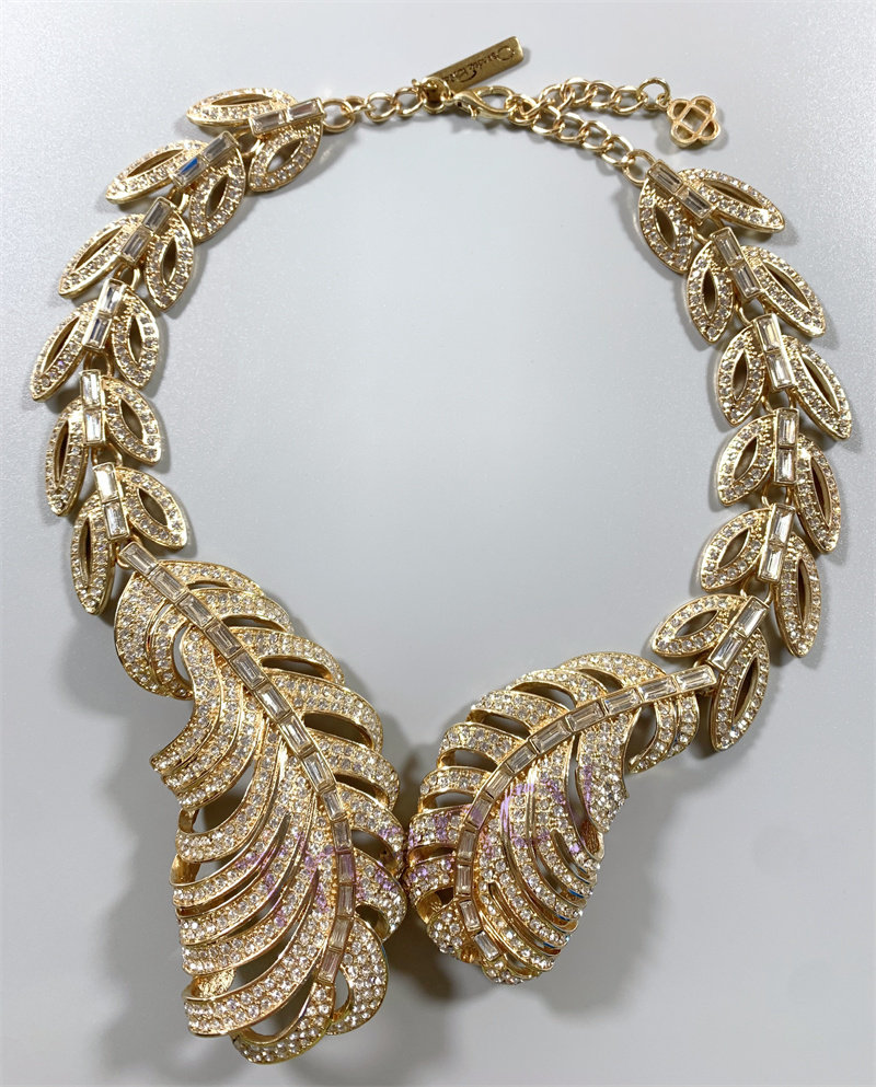 Oscar De La Renta打标金色立体羽毛造型夸张欧美范短款女项链