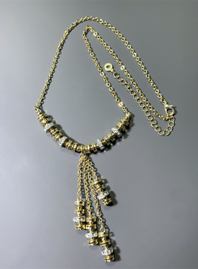 Vintage中古Morana打标质感气质百搭通勤款 金银撞色流苏坠短项链