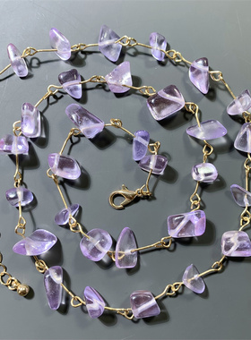 Vintage中古 不规则淡紫色切面琉璃浪漫唯美百搭短款项链锁骨链女