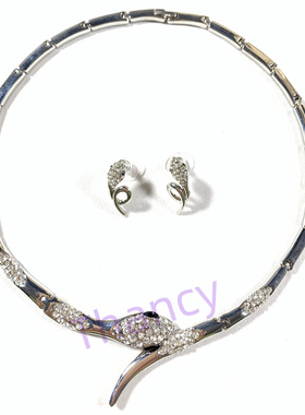 中古蛇造型银色项圈耳钉套装