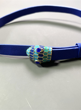 美国大牌KS打标宝蓝色真皮珐琅蛇头造型短款颈链项链 可当手链