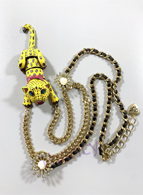 BJ打标珐琅豹子贝母花朵项链