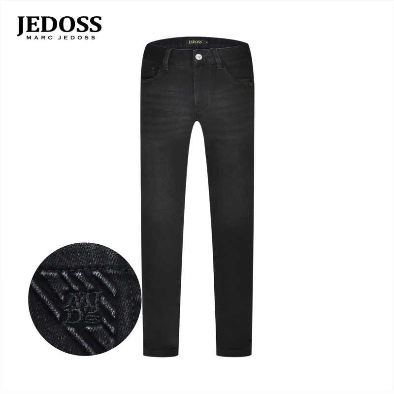 JEDOSS/爵迪斯男装2025秋冬专柜新款字母压凸黑色牛仔裤长裤JZ512