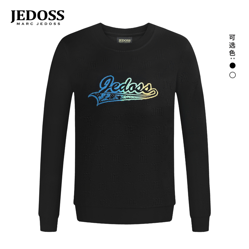 JEDOSS/爵迪斯男装2025秋季专柜新款字母满刺绣圆领套头卫衣AS801