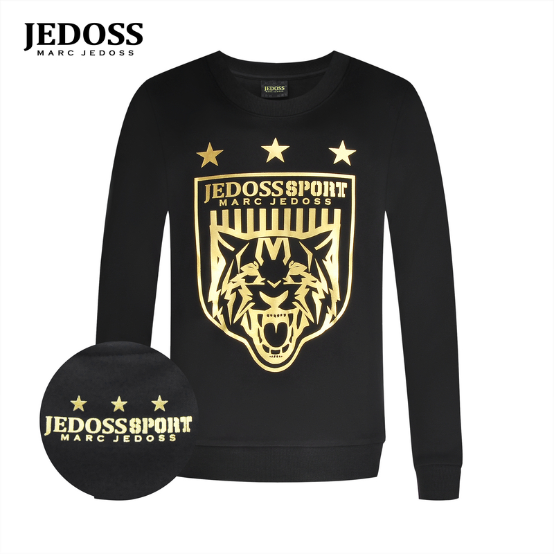 JEDOSS/爵迪斯男装2025秋冬专柜新款字母虎头烫金套头卫衣加绒127