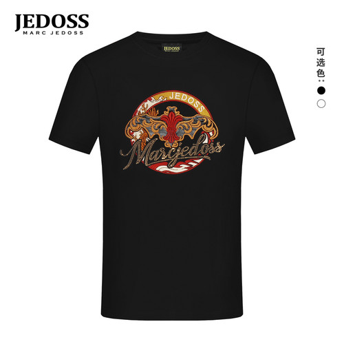 JEDOSS/爵迪斯男装春季新款经典LOGO金线刺绣短袖T恤潮HM552