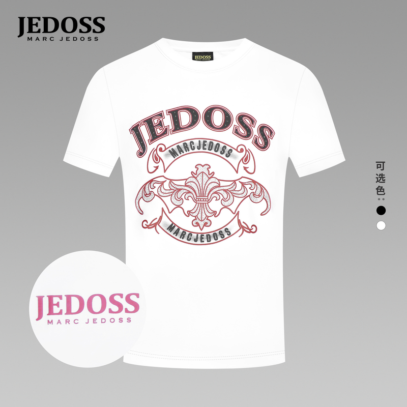JEDOSS/爵迪斯男装2025春季新款经典LOGO刺绣烫钻短袖T恤潮BZ115