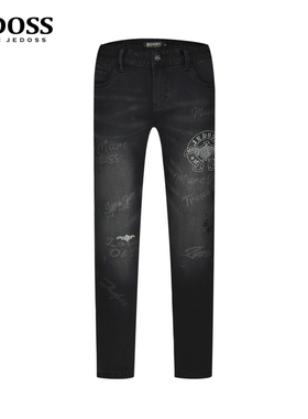 JEDOSS/爵迪斯男装秋冬专柜新款简约LOGO烫钻水印牛仔裤122SX