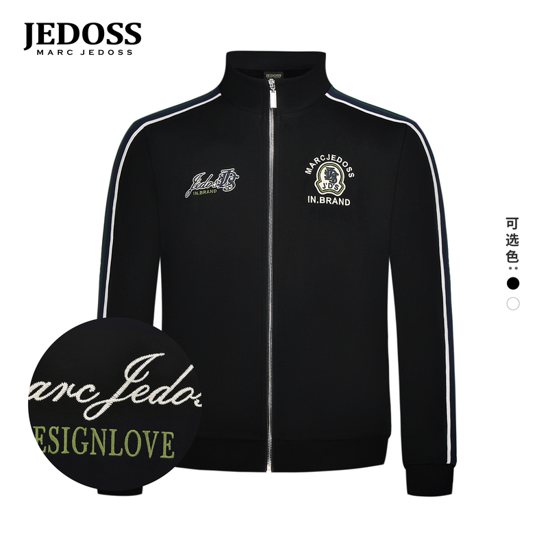 JEDOSS/爵迪斯男装秋季新款字母刺绣烫钻章仔针织夹克外套770