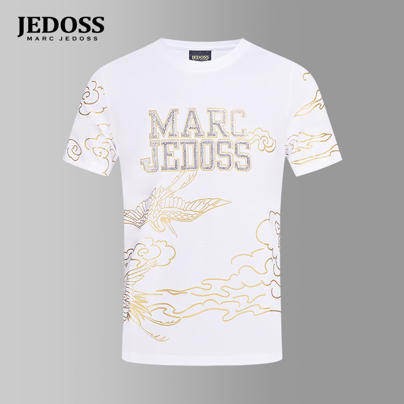 JEDOSS/爵迪斯男装夏季新款中国风仙鹤烫金烫钻短袖T恤0194BS
