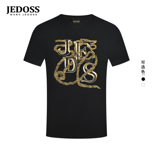 JEDOSS/爵迪斯男装初春新款字母绳索金线珠片绣短袖T恤AS016