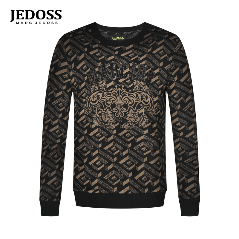 JEDOSS/爵迪斯男装2025初秋新款几何满提花烫钻圆领套头卫衣KS889