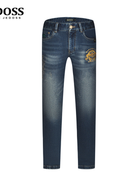 JEDOSS/爵迪斯男装秋冬专柜新款章仔金线刺绣蓝色牛仔裤JZ018