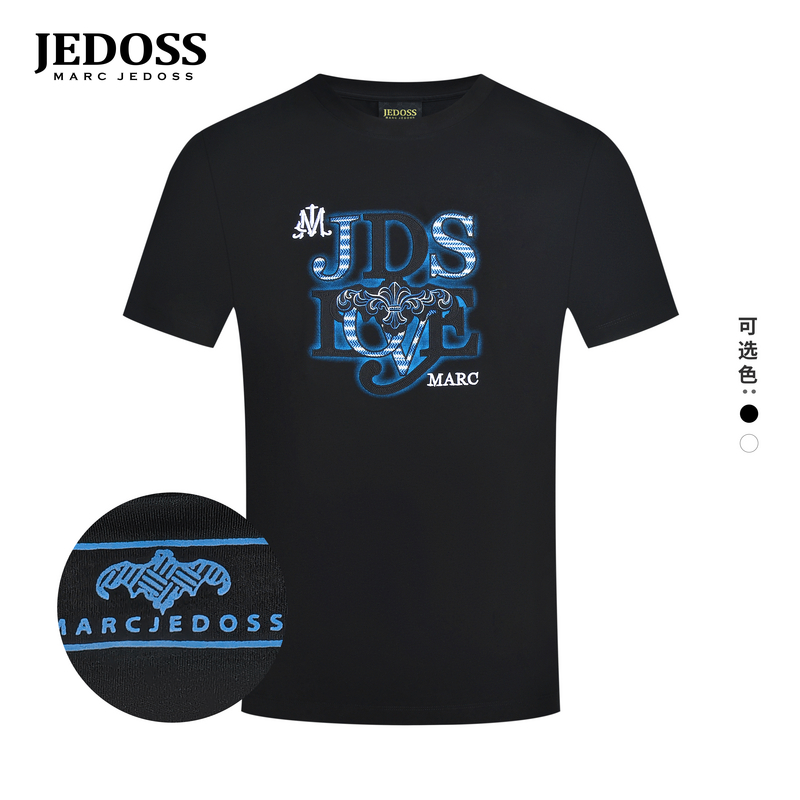 JEDOSS/爵迪斯男装2025春季新款字母LOGO晕染刺绣胶印短袖T恤133