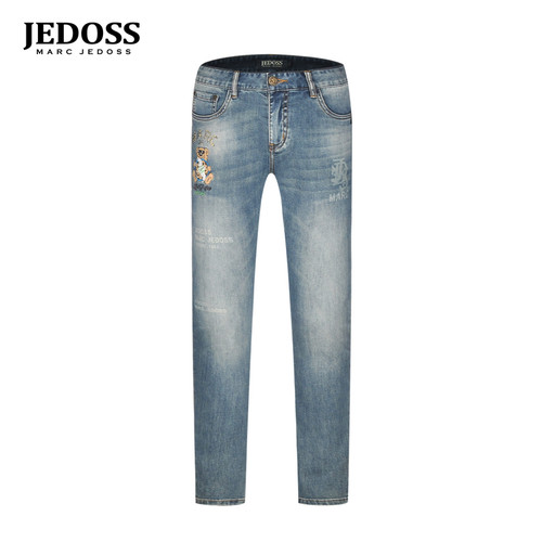 JEDOSS/爵迪斯男装春夏新款简约熊仔刺绣磨白九分牛仔裤YH003