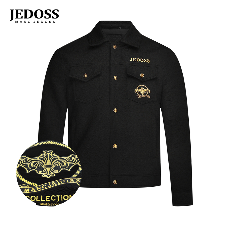 JEDOSS/爵迪斯男装秋冬新款LOGO金线刺绣提花针织夹克Y251AD