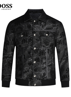 JEDOSS/爵迪斯男装2025秋冬专柜新款满雷电丝网绒感印花外套YNK98