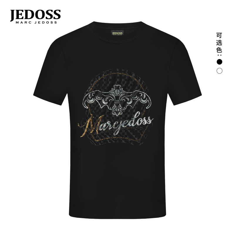 JEDOSS/爵迪斯男装2025春夏新款经典LOGO烫钻棋盘格短袖T恤BS038